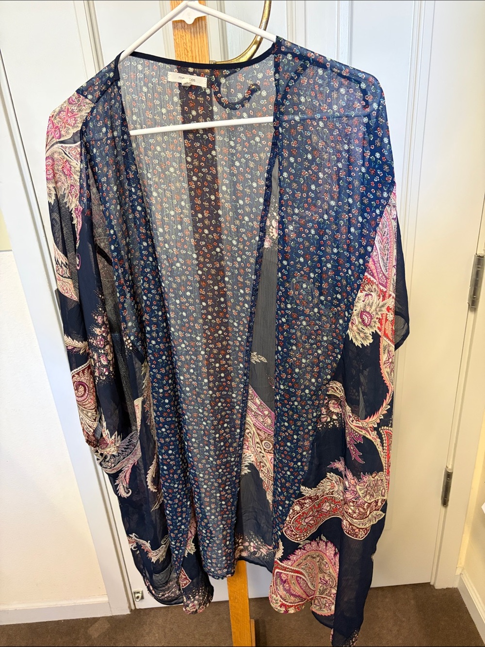 Maurices Navy Floral Sheer Kimono with Pink and Cream Accents